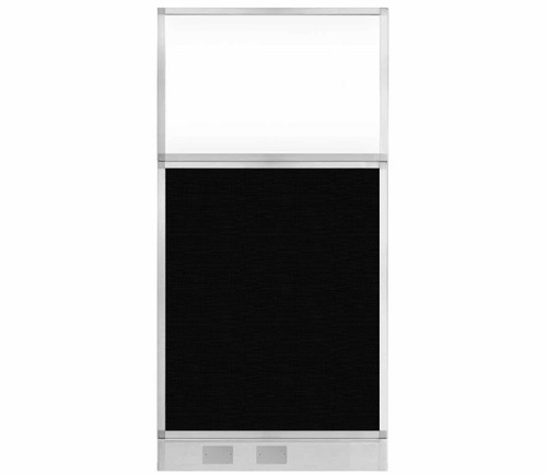 Configurable Acoustic Cubicle Partition Electric Hush Panel 3' x 6' Black Woven Fabric Frosted Window w/ Electric Channel