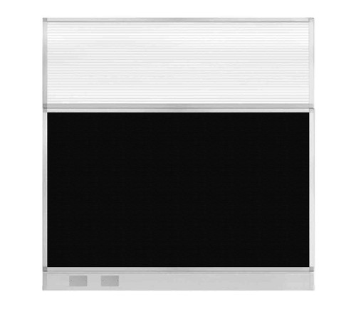 Configurable Acoustic Cubicle Partition Electric Hush Panel 6' x 6' Black Woven Fabric Clear Fluted Window w/ Electric Channel
