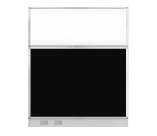 Configurable Acoustic Cubicle Partition Electric Hush Panel 5' x 6' Black Woven Fabric Frosted Window w/ Electric Channel