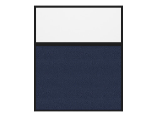 Portable and Acoustic Partition Hush Panel Configurable Cubicle Partition 5' x 6' W/ Window Navy Blue Woven Fabric Frosted Window Black Trim