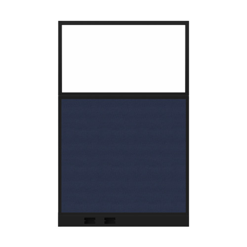 Configurable Acoustic Cubicle Partition Electric Hush Panel 4' x 6' W/Window Navy Blue Woven Fabric Frosted Window Black Trim