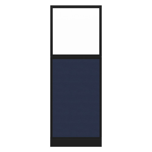 Configurable Acoustic Cubicle Partition Electric Hush Panel 2' x 6' W/Window Navy Blue Woven Fabric Clear Window Black Trim
