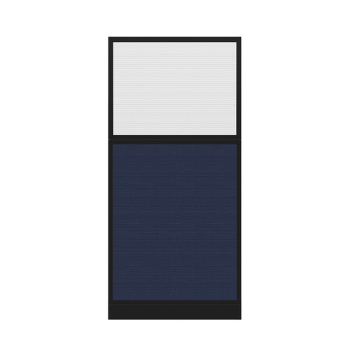 Configurable Acoustic Cubicle Partition Electric Hush Panel 3' x 6' W/Window Navy Blue Woven Fabric Clear Fluted Window Black Trim