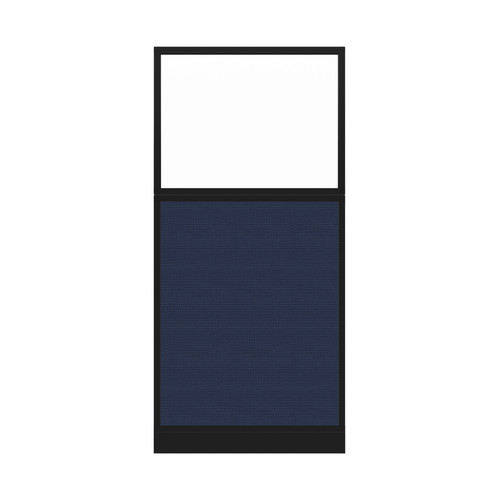Configurable Acoustic Cubicle Partition Electric Hush Panel 3' x 6' W/Window Navy Blue Woven Fabric Frosted Window Black Trim