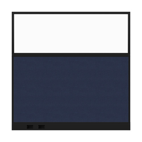 Configurable Acoustic Cubicle Partition Electric Hush Panel 6' x 6' W/Window Navy Blue Woven Fabric Clear Window Black Trim