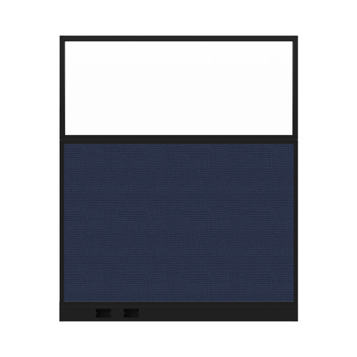 Configurable Acoustic Cubicle Partition Electric Hush Panel 5' x 6' W/Window Navy Blue Woven Fabric Clear Window Black Trim