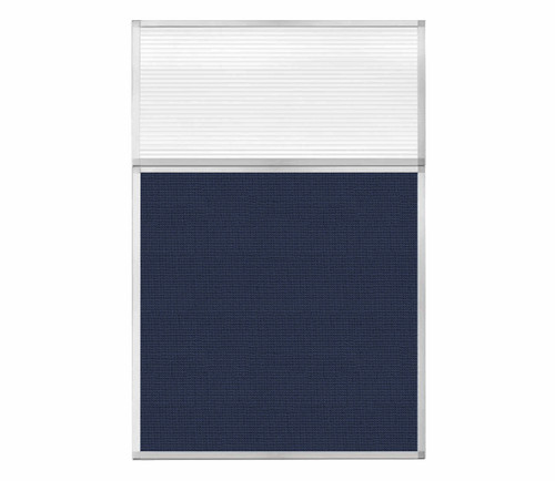 Portable and Acoustic Partition Hush Panel Configurable Cubicle Partition 4' x 6' W/ Window Navy Blue Woven Fabric Clear Fluted Window