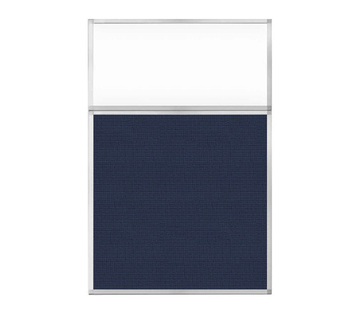 Portable and Acoustic Partition Hush Panel Configurable Cubicle Partition 4' x 6' W/ Window Navy Blue Woven Fabric Clear Window