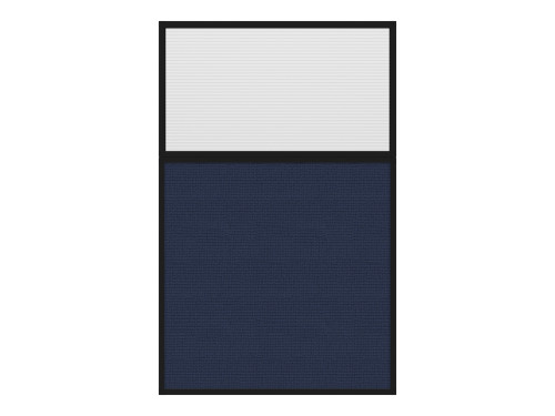 Portable and Acoustic Partition Hush Panel Configurable Cubicle Partition 4' x 6' W/ Window Navy Blue Woven Fabric Clear Fluted Window Black Trim
