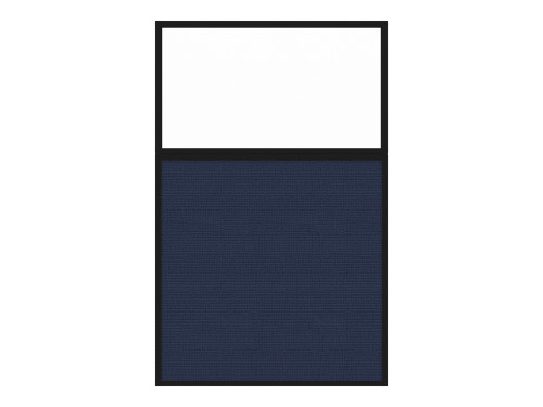 Portable and Acoustic Partition Hush Panel Configurable Cubicle Partition 4' x 6' W/ Window Navy Blue Woven Fabric Frosted Window Black Trim