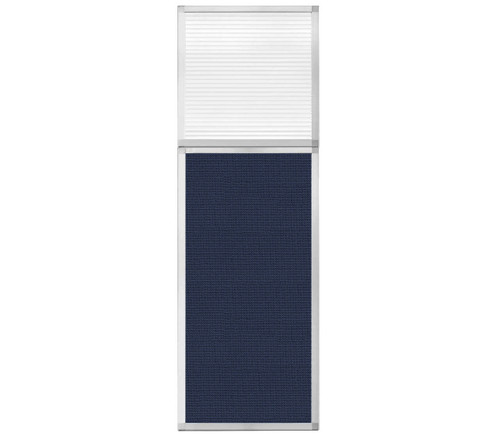 Portable and Acoustic Partition Hush Panel Configurable Cubicle Partition 2' x 6' W/ Window Navy Blue Woven Fabric Clear Fluted Window