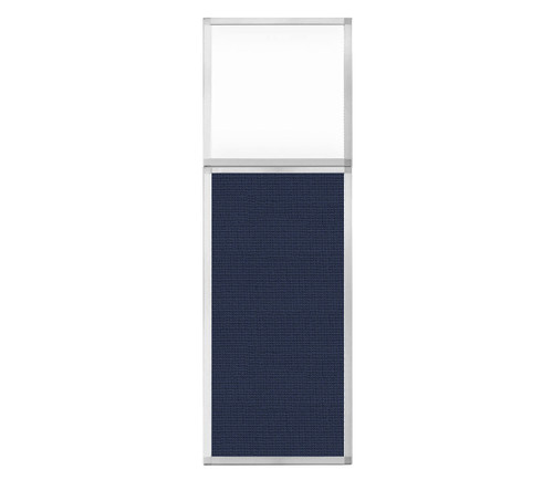 Portable and Acoustic Partition Hush Panel Configurable Cubicle Partition 2' x 6' W/ Window Navy Blue Woven Fabric Frosted Window