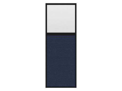 Portable and Acoustic Partition Hush Panel Configurable Cubicle Partition 2' x 6' W/ Window Navy Blue Woven Fabric Clear Window Black Trim