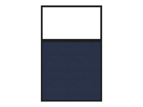 Portable and Acoustic Partition Hush Panel Configurable Cubicle Partition 3' x 6' W/ Window Navy Blue Woven Fabric Frosted Window Black Trim