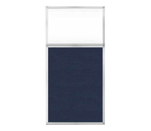 Portable and Acoustic Partition Hush Panel Configurable Cubicle Partition 3' x 6' W/ Window Navy Blue Woven Fabric Frosted Window