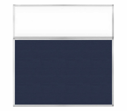 Portable and Acoustic Partition Hush Panel Configurable Cubicle Partition 6' x 6' W/ Window Navy Blue Woven Fabric Frosted Window