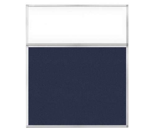 Portable and Acoustic Partition Hush Panel Configurable Cubicle Partition 5' x 6' W/ Window Navy Blue Woven Fabric Clear Window