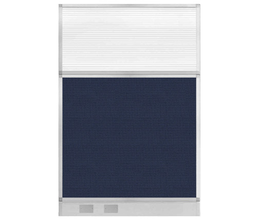 Configurable Acoustic Cubicle Partition Electric Hush Panel 4' x 6' Navy Blue Woven Fabric Clear Fluted Window w/ Electric Channel