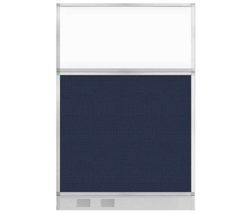 Configurable Acoustic Cubicle Partition Electric Hush Panel 4' x 6' Navy Blue Woven Fabric Clear Window w/ Electric Channel