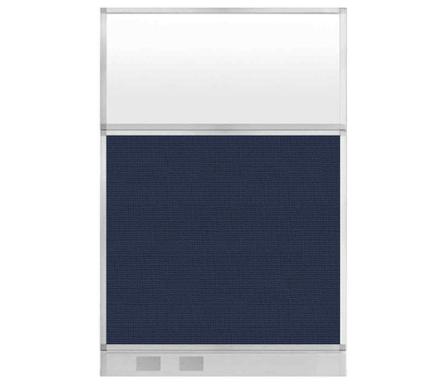 Configurable Acoustic Cubicle Partition Electric Hush Panel 4' x 6' Navy Blue Woven Fabric Frosted Window w/ Electric Channel