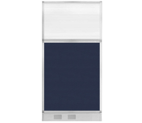 Configurable Acoustic Cubicle Partition Electric Hush Panel 3' x 6' Navy Blue Woven Fabric Clear Fluted Window w/ Electric Channel