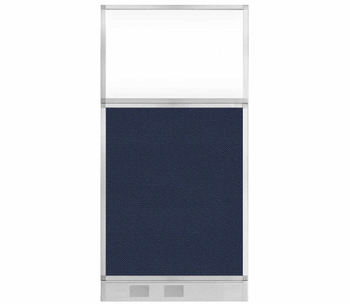 Configurable Acoustic Cubicle Partition Electric Hush Panel 3' x 6' Navy Blue Woven Fabric Clear Window w/ Electric Channel