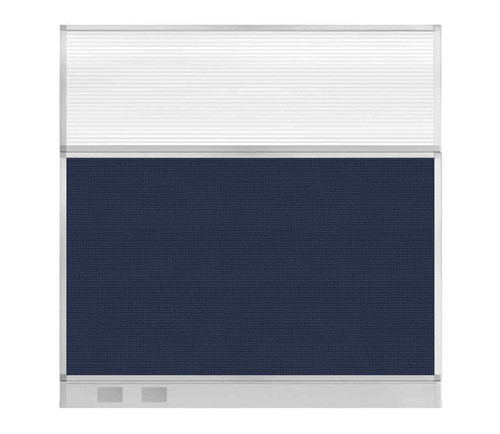 Configurable Acoustic Cubicle Partition Electric Hush Panel 6' x 6' Navy Blue Woven Fabric Clear Fluted Window w/ Electric Channel