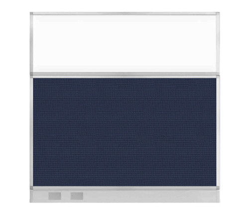 Configurable Acoustic Cubicle Partition Electric Hush Panel 6' x 6' Navy Blue Woven Fabric Frosted Window w/ Electric Channel