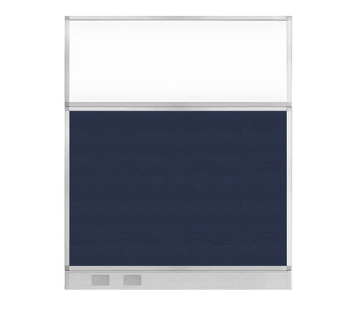 Configurable Acoustic Cubicle Partition Electric Hush Panel 5' x 6' Navy Blue Woven Fabric Frosted Window w/ Electric Channel