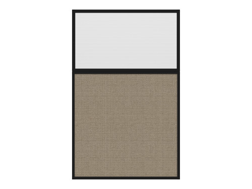 Portable and Acoustic Partition Hush Panel Configurable Cubicle Partition 3' x 6' W/ Window Warm Pebble Woven Fabric Clear Fluted Window Black Trim