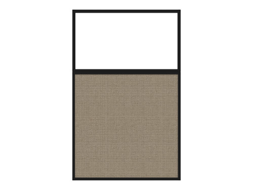Portable and Acoustic Partition Hush Panel Configurable Cubicle Partition 3' x 6' W/ Window Warm Pebble Woven Fabric Clear Window Black Trim