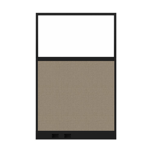 Configurable Acoustic Cubicle Partition Electric Hush Panel 4' x 6' W/Window Warm Pebble Woven Fabric Frosted Window Black Trim