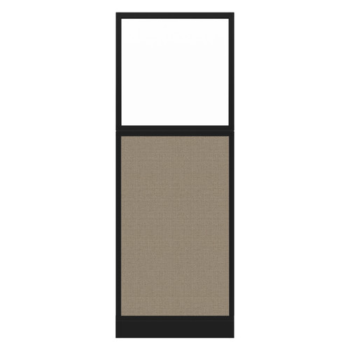 Configurable Acoustic Cubicle Partition Electric Hush Panel 2' x 6' W/Window Warm Pebble Woven Fabric Frosted Window Black Trim