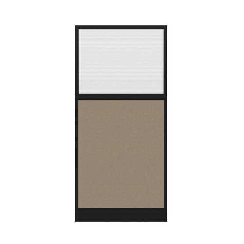 Configurable Acoustic Cubicle Partition Electric Hush Panel 3' x 6' W/Window Warm Pebble Woven Fabric Clear Fluted Window Black Trim
