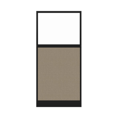 Configurable Acoustic Cubicle Partition Electric Hush Panel 3' x 6' W/Window Warm Pebble Woven Fabric Clear Window Black Trim