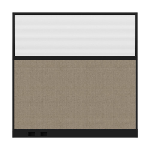Configurable Acoustic Cubicle Partition Electric Hush Panel 6' x 6' W/Window Warm Pebble Woven Fabric Clear Fluted Window Black Trim