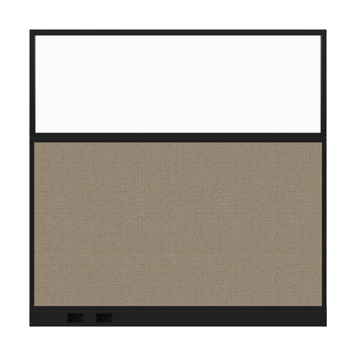 Configurable Acoustic Cubicle Partition Electric Hush Panel 6' x 6' W/Window Warm Pebble Woven Fabric Clear Window Black Trim