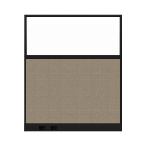 Configurable Acoustic Cubicle Partition Electric Hush Panel 5' x 6' W/Window Warm Pebble Woven Fabric Clear Window Black Trim