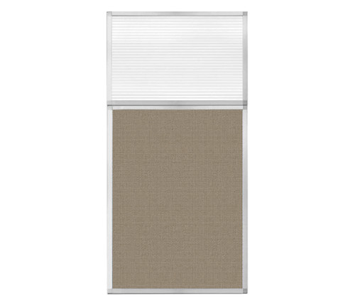 Portable and Acoustic Partition Hush Panel Configurable Cubicle Partition 3' x 6' W/ Window Warm Pebble Woven Fabric Clear Fluted Window