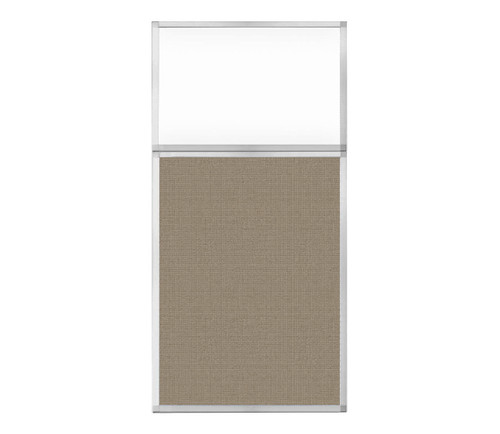 Portable and Acoustic Partition Hush Panel Configurable Cubicle Partition 3' x 6' W/ Window Warm Pebble Woven Fabric Frosted Window