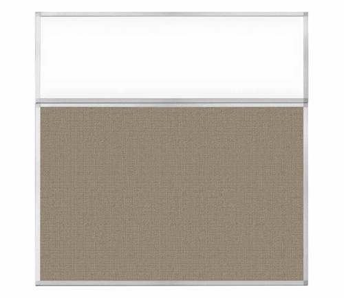 Portable and Acoustic Partition Hush Panel Configurable Cubicle Partition 6' x 6' W/ Window Warm Pebble Woven Fabric Frosted Window