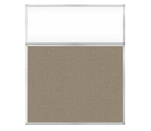 Portable and Acoustic Partition Hush Panel Configurable Cubicle Partition 5' x 6' W/ Window Warm Pebble Woven Fabric Clear Window
