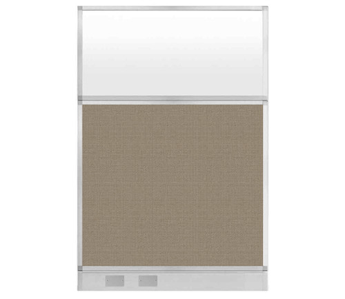 Configurable Acoustic Cubicle Partition Electric Hush Panel 4' x 6' W/ Window Warm Pebble Woven Fabric Frosted Window W/ Electric Channel