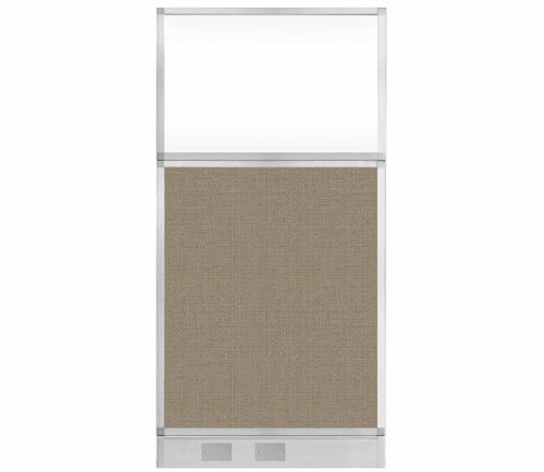 Configurable Acoustic Cubicle Partition Electric Hush Panel 3' x 6' W/ Window Warm Pebble Woven Fabric Clear Window W/ Electric Channel