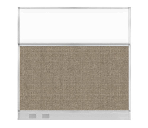 Configurable Acoustic Cubicle Partition Electric Hush Panel 6' x 6' W/ Window Warm Pebble Woven Fabric Frosted Window W/ Electric Channel