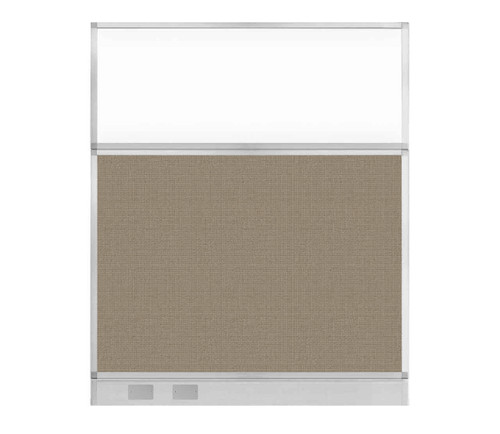 Configurable Acoustic Cubicle Partition Electric Hush Panel 5' x 6' W/ Window Warm Pebble Woven Fabric Clear Window W/ Electric Channel