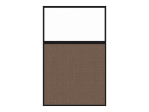 Portable and Acoustic Partition Hush Panel Configurable Cubicle Partition 4' x 6' W/ Window Mocha Woven Fabric Clear Window Black Trim