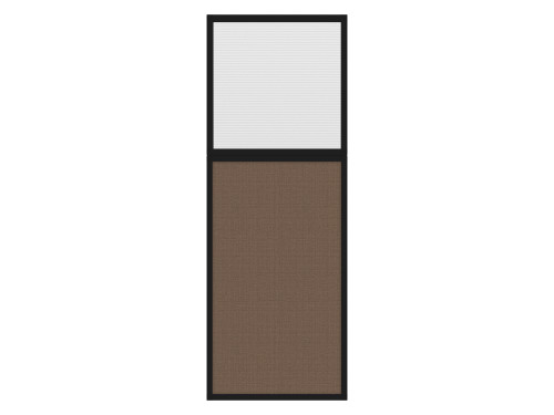 Portable and Acoustic Partition Hush Panel Configurable Cubicle Partition 2' x 6' W/ Window Mocha Woven Fabric Frosted Window Black Trim
