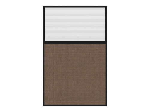 Portable and Acoustic Partition Hush Panel Configurable Cubicle Partition 3' x 6' W/ Window Mocha Woven Fabric Clear Fluted Window Black Trim