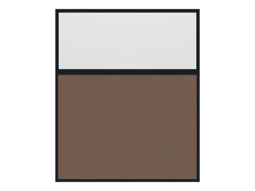 Portable and Acoustic Partition Hush Panel Configurable Cubicle Partition 5' x 6' W/ Window Mocha Woven Fabric Clear Fluted Window Black Trim